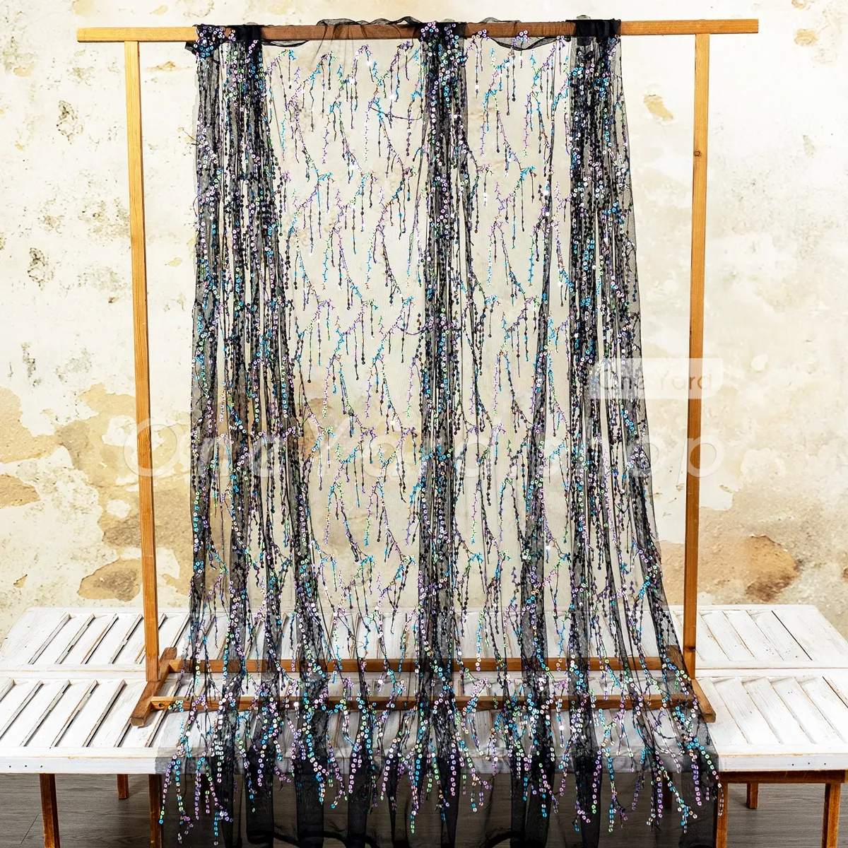 fringed multi color sequins with black sheer mesh fringed multi color sequins with black sheer mesh