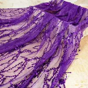 Eye-catching Hanging Fringes Purple Sequin Mesh Fabric