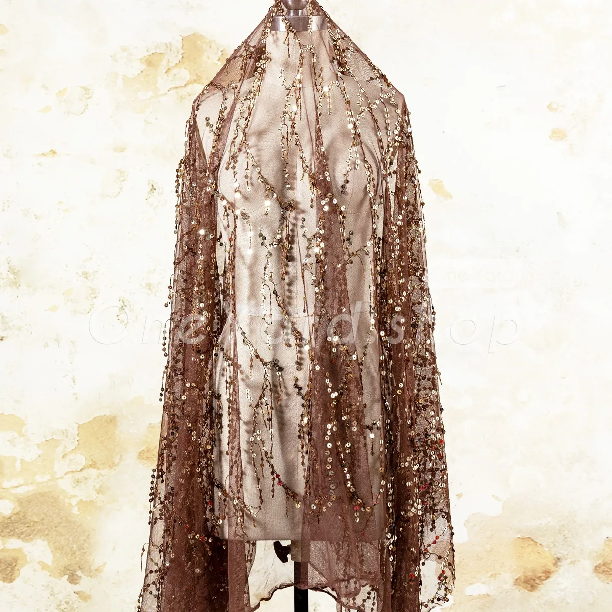 vine like brown fringed sequin fabric vine like brown fringed sequin fabric