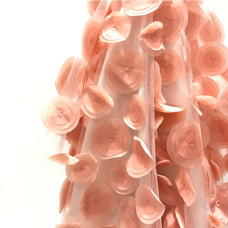 delicate layered 3D round petal embroidery mesh fabric delicate layered 3D round petal embroidery mesh fabric