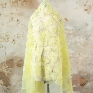 breathtaking pearl beaded yellow 3d flower tulle fabric