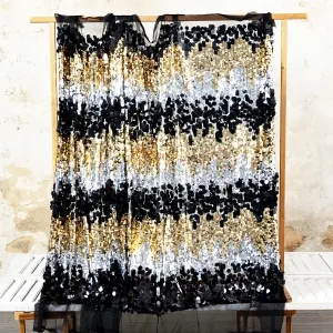 black silver gold 18 and 9mm tricolor wave sequin fabric