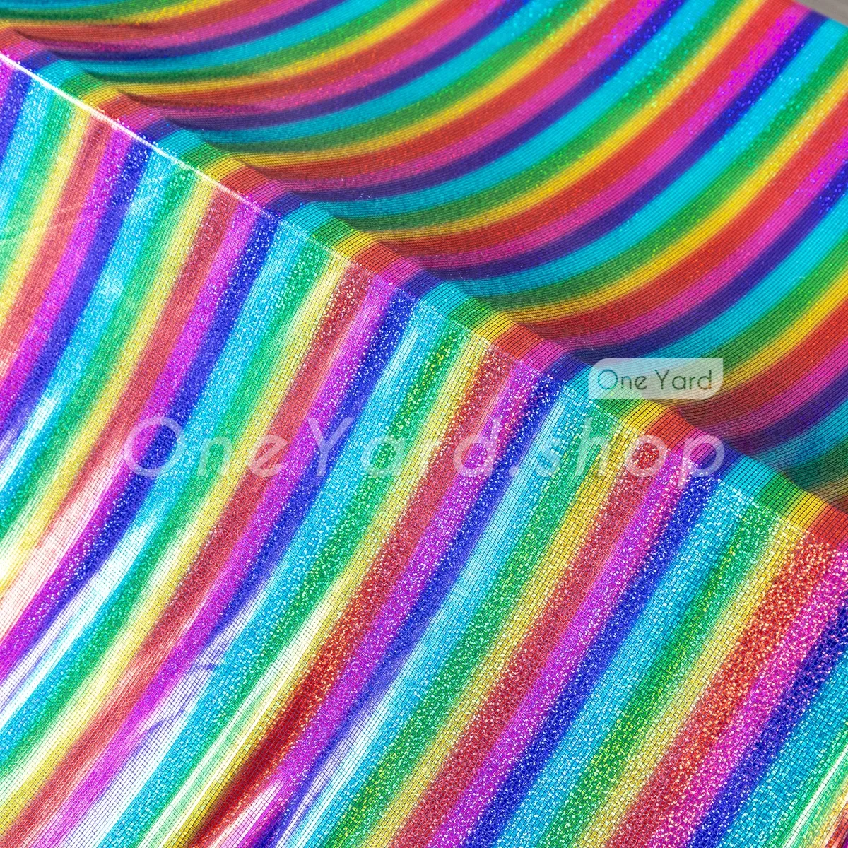 multicolored rainbow striped mosaic lame fabric