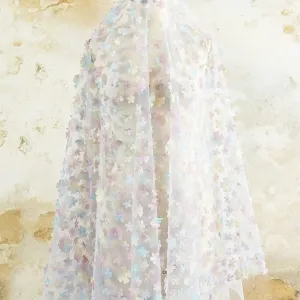 yellow pink and blue ombre 3d flower embroidery fabric