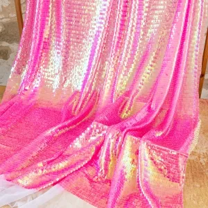 Iridescent Hot Pink 3x9mm Rectangular Sequin Fabric