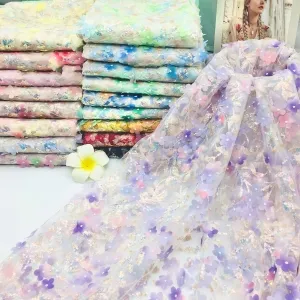 dreamy 3D floral blossom sequin embroidery fabric