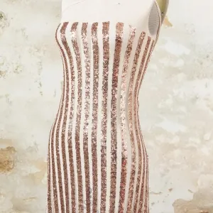 champagne gold sequin stripe elastic mesh fabric