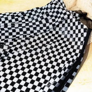 checkerboard black and white two tone sequin fabric