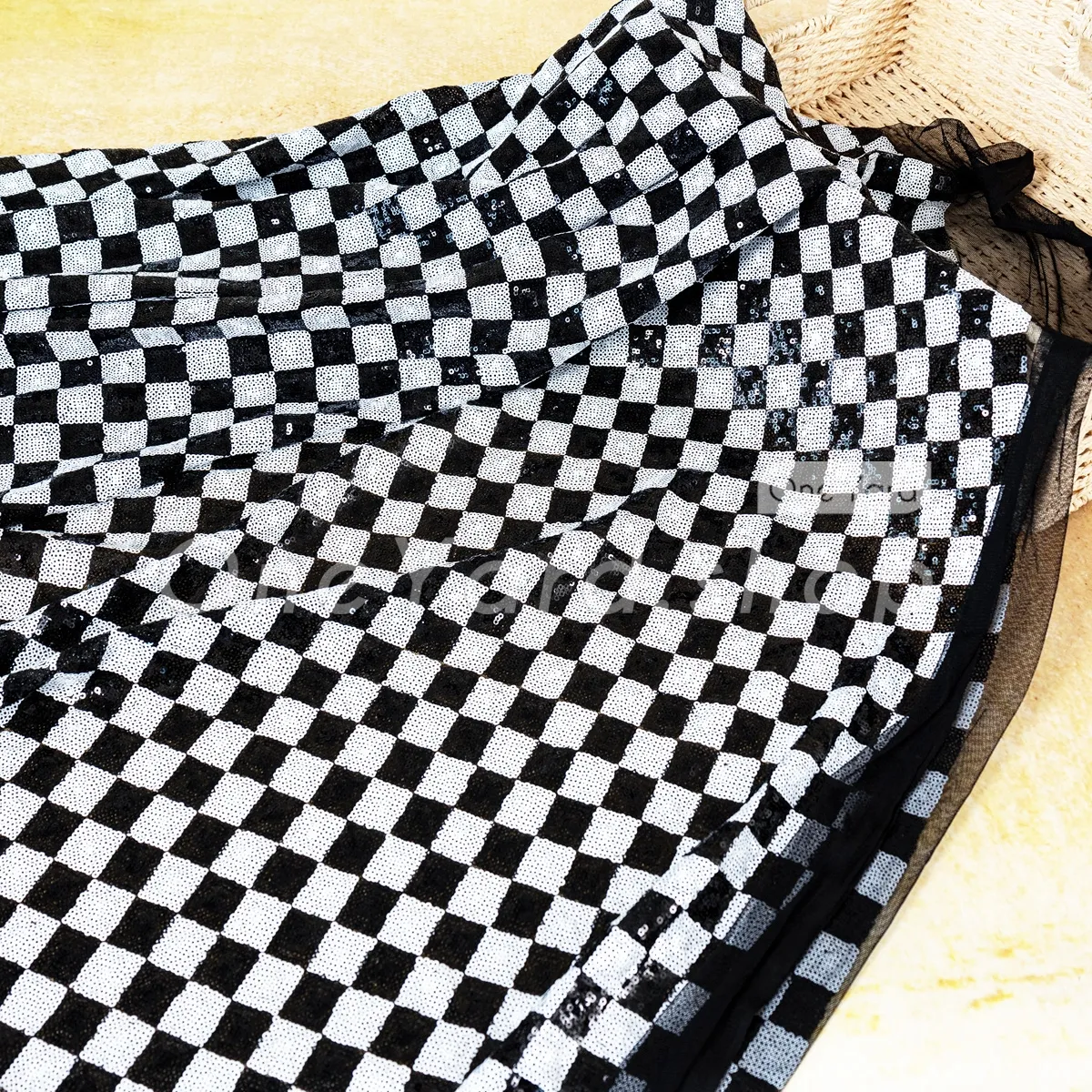 checkerboard black and white two tone sequin fabric checkerboard black and white two tone sequin fabric