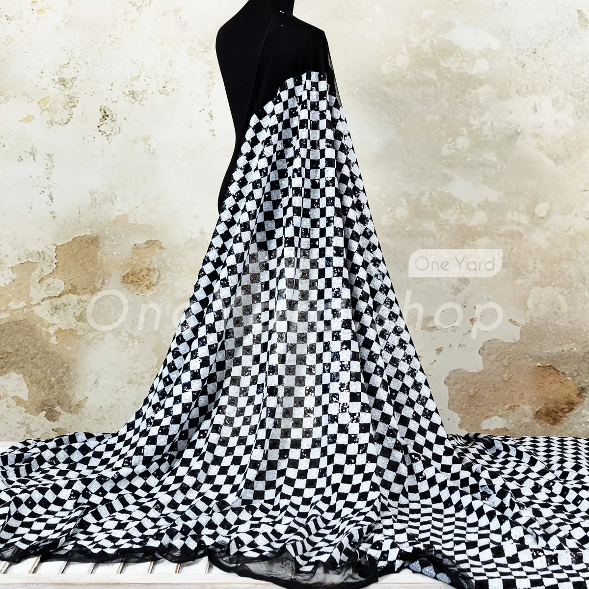 shimmering black and white sequin checkerboard fabric shimmering black and white sequin checkerboard fabric