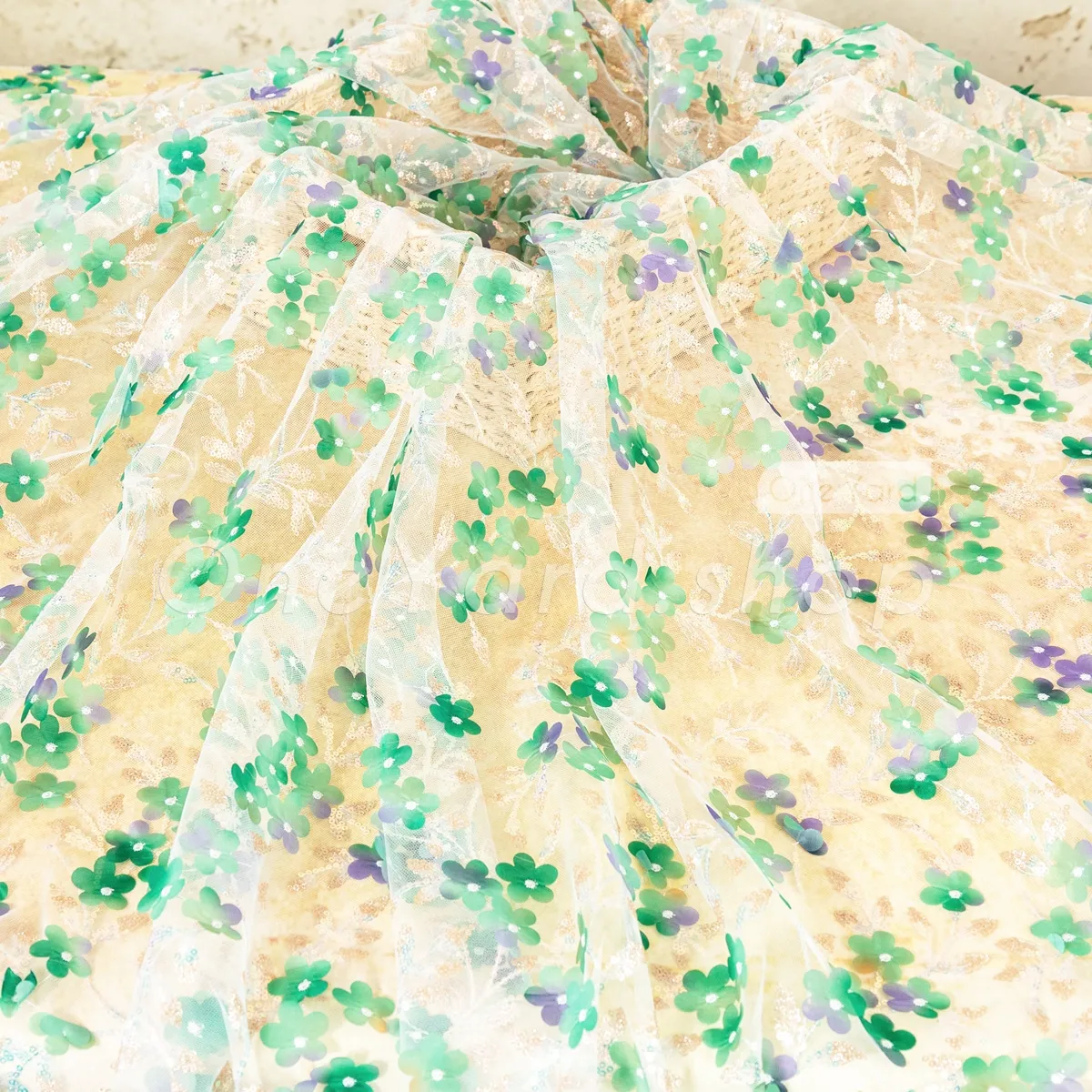 three dimensional green and lilac purple blossom fabric three dimensional green and lilac purple blossom fabric