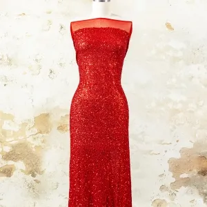 red high density tiny sequin stretch mesh fabric