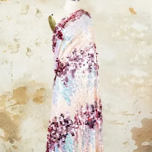 rose pink 18mm and iridescent 9mm mixed sequin fabric