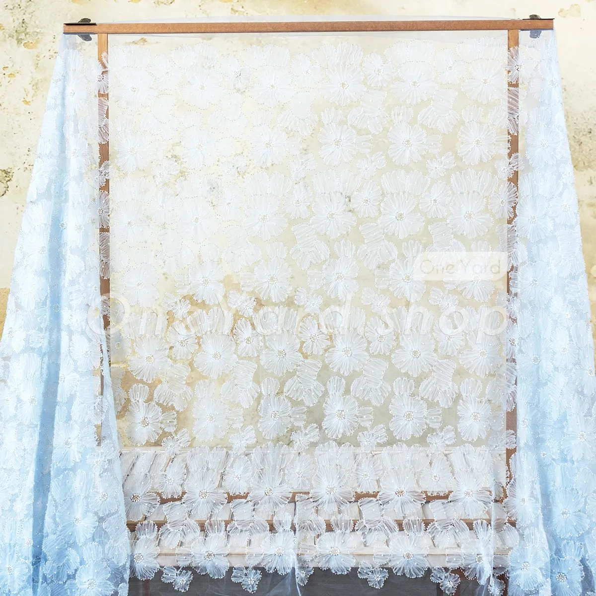 dreamy baby blue 3D floral embroidery fabric dreamy baby blue 3D floral embroidery fabric