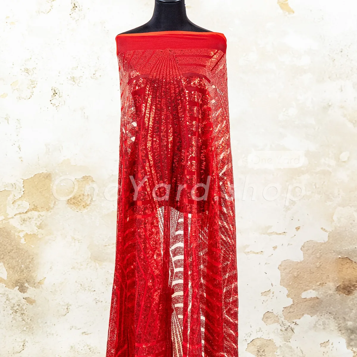 red geometric stripe sequin embroidered mesh fabric red geometric stripe sequin embroidered mesh fabric