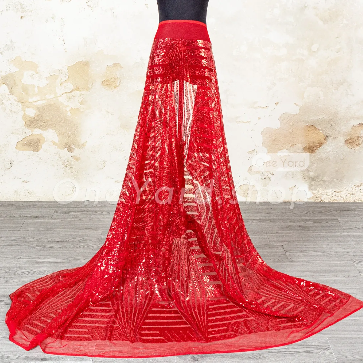 red geometric stripe sequin mesh fabric red geometric stripe sequin mesh fabric