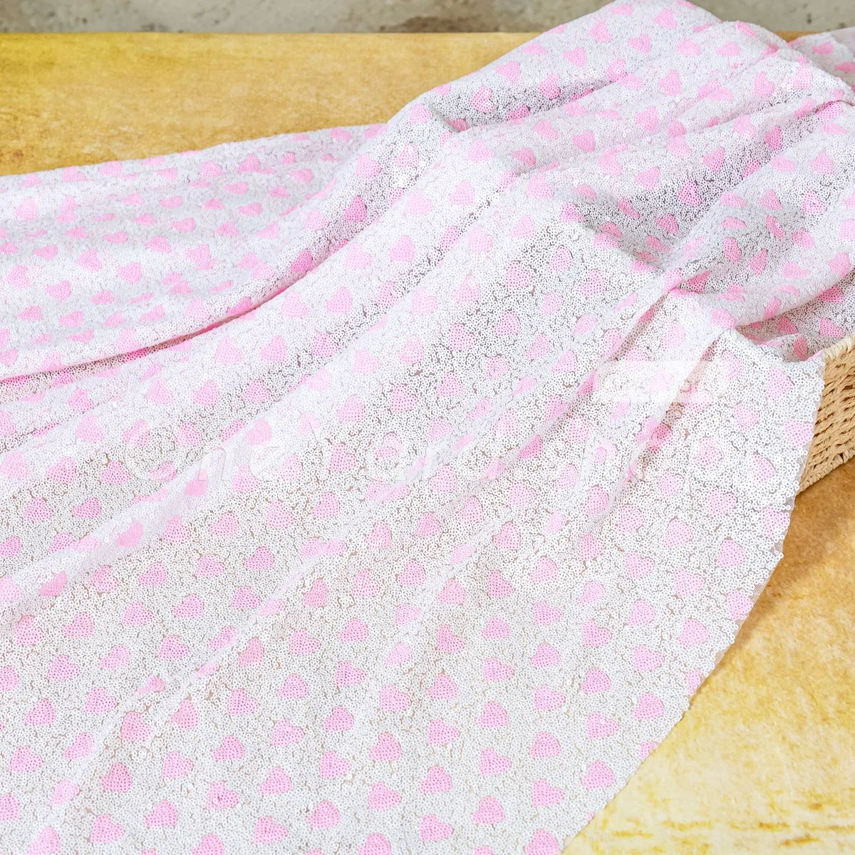 romantic heart shape pink and white sequin fabric romantic heart shape pink and white sequin fabric