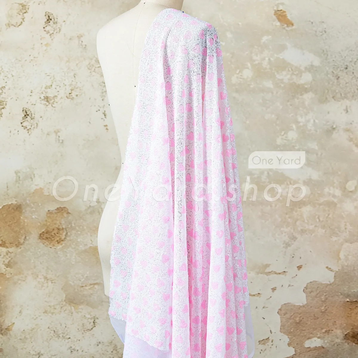 sweet pink heart and white background sequin fabric sweet pink heart and white background sequin fabric