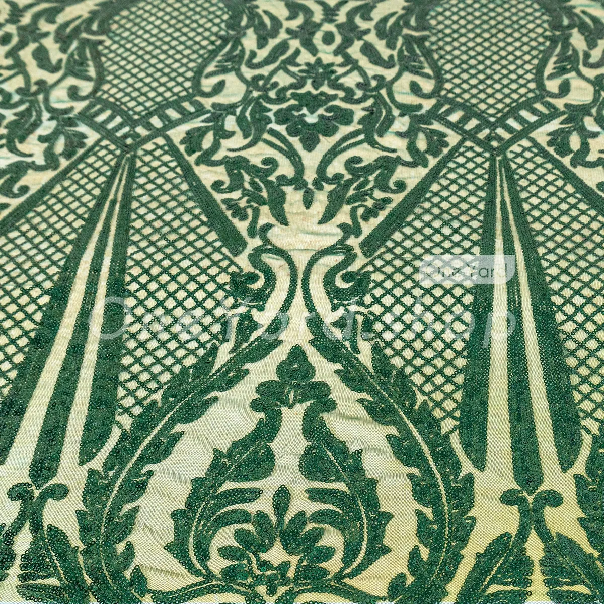Art Deco inspired pattern dark green sequin fabric Art Deco inspired pattern dark green sequin fabric
