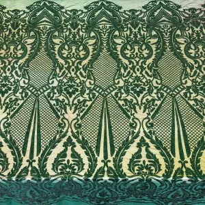 dark green art deco sequin embroidered mesh fabric