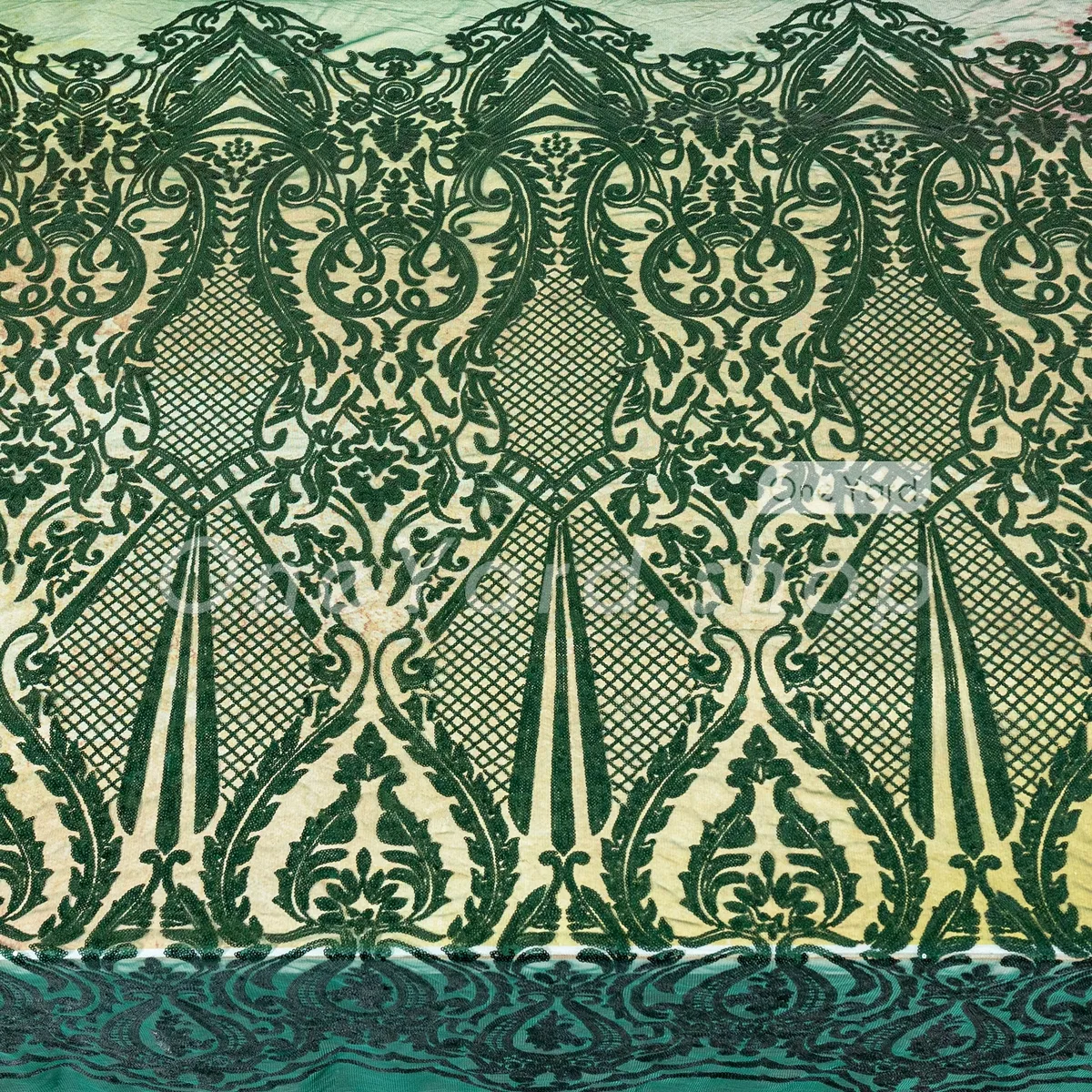 dark green art deco sequin embroidered mesh fabric dark green art deco sequin embroidered mesh fabric