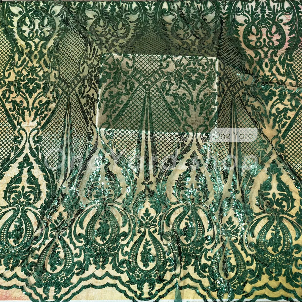 dark green art deco sequin mesh fabric dark green art deco sequin mesh fabric