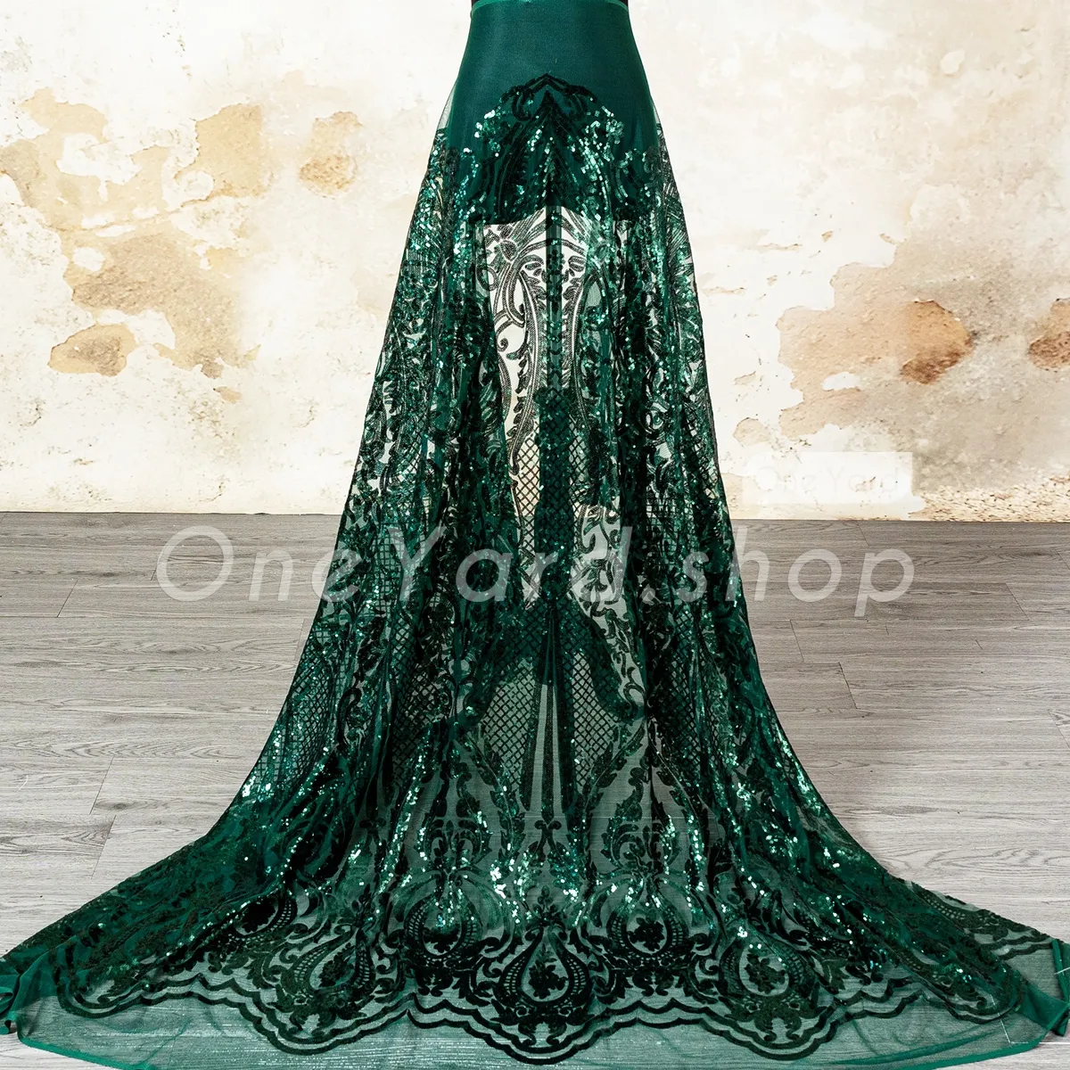 luxurious dramatic Art Deco inspired dark green sequin fabric luxurious dramatic Art Deco inspired dark green sequin fabric