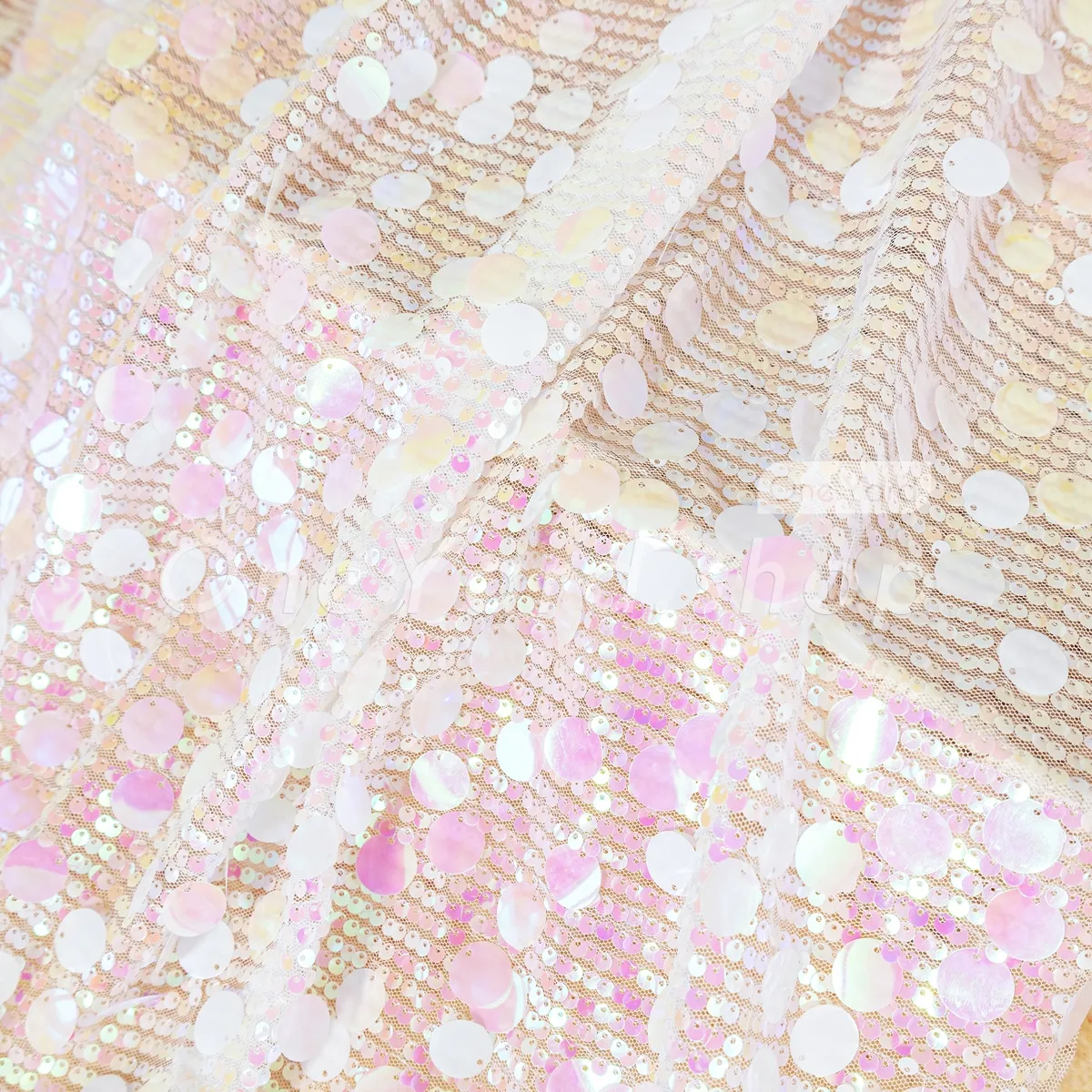 iridescent pink 5 and 18mm dual size sequin mesh fabric iridescent pink 5 and 18mm dual size sequin mesh fabric