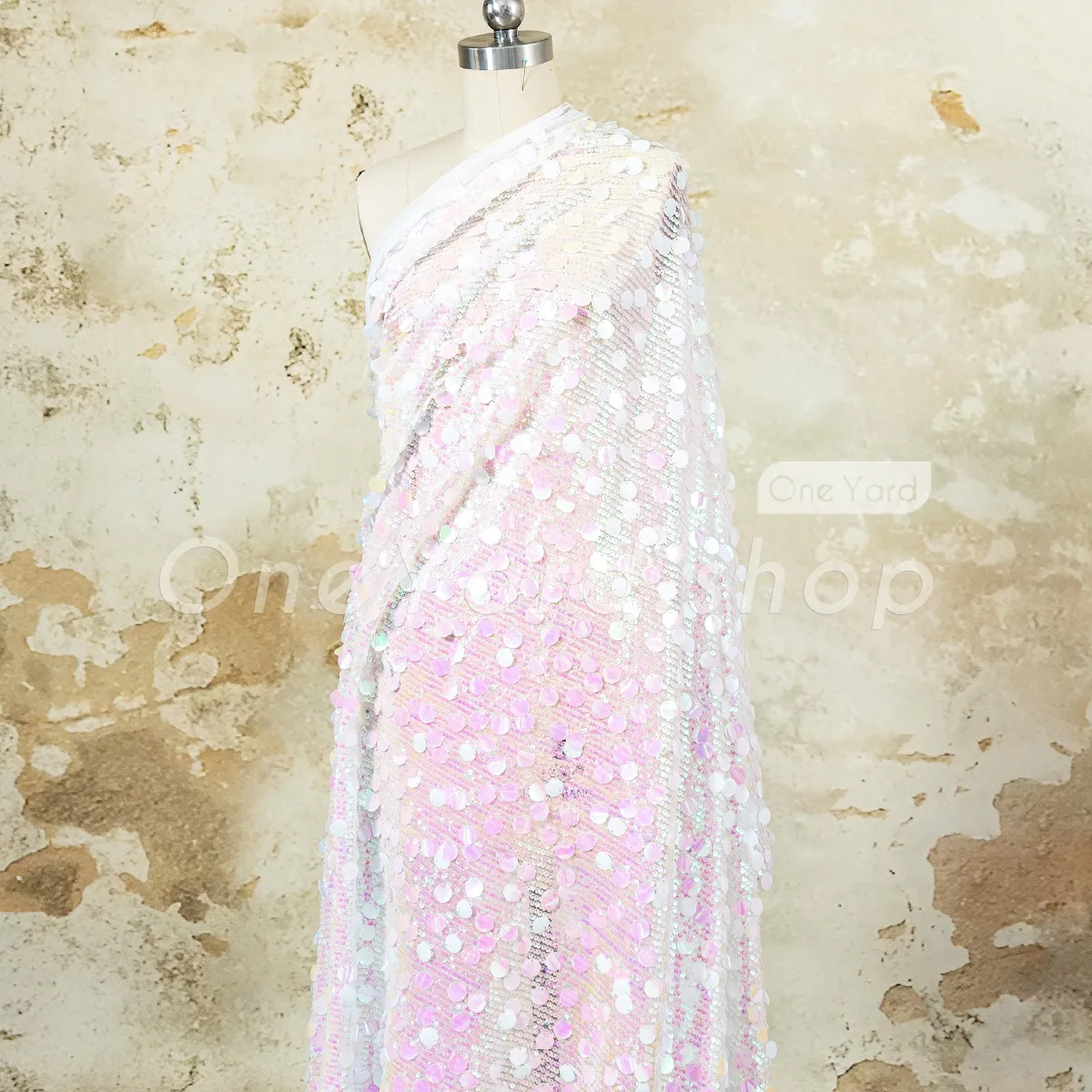 special iridescent AB pink 5mm and 18mm sequin fabric special iridescent AB pink 5mm and 18mm sequin fabric