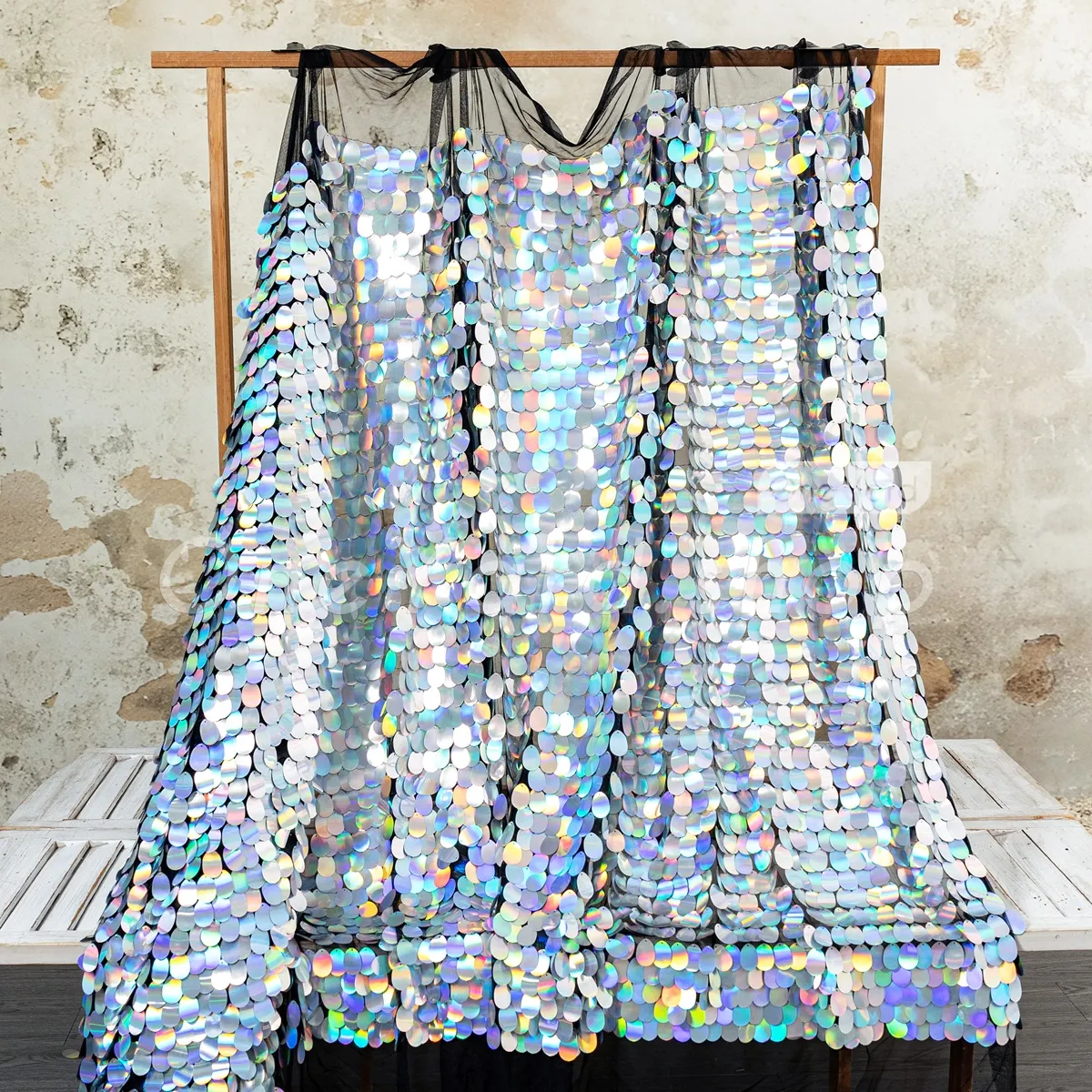 holo silver 40mm oval sequin fabric for pageant gowns holo silver 40mm oval sequin fabric for pageant gowns