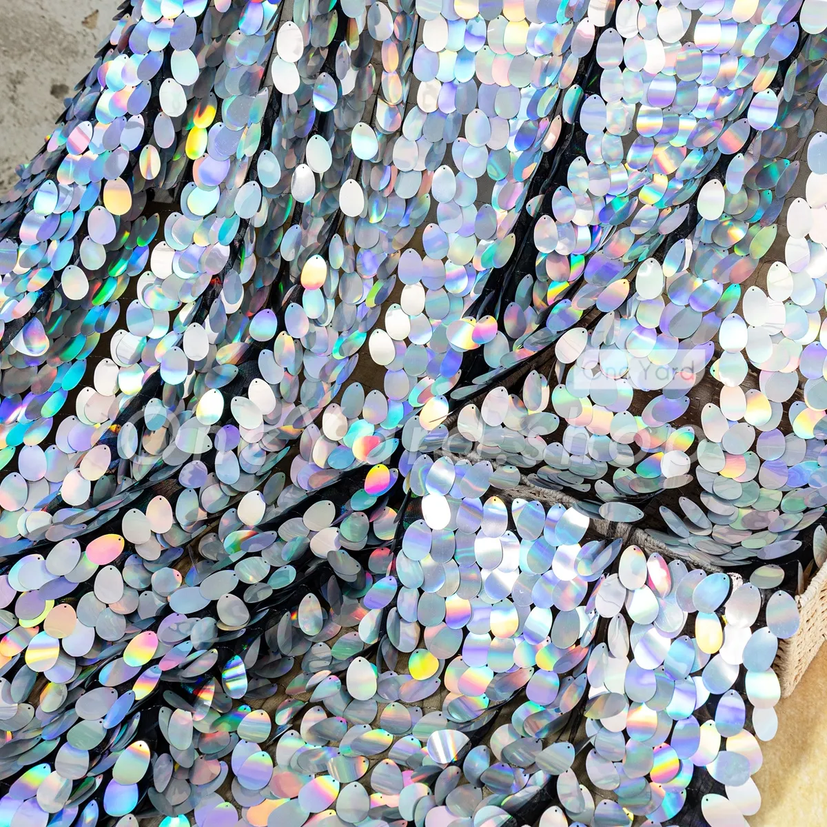 holo silver 40mm oval sequin fabric holo silver 40mm oval sequin fabric
