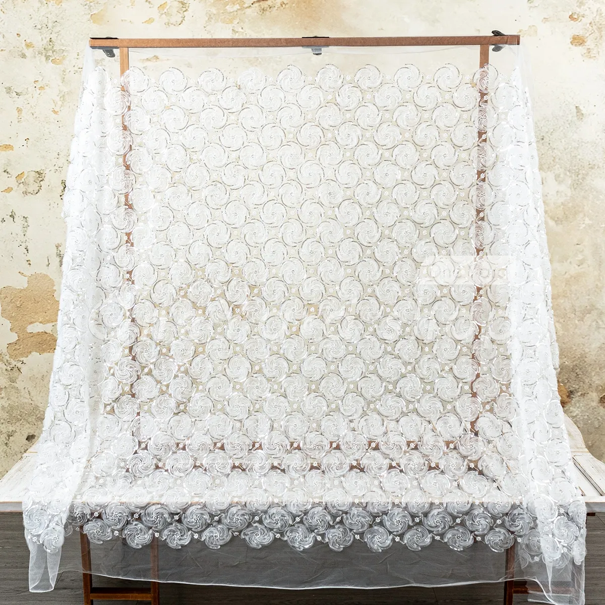 opulent off white 3D swirl rosette beaded embroidery fabric opulent off white 3D swirl rosette beaded embroidery fabric