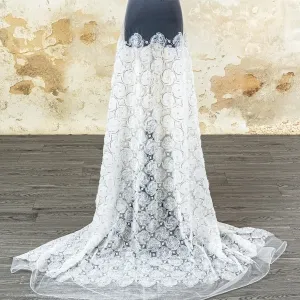 white tulle 3d swirl rosette pearl sequin beaded fabric