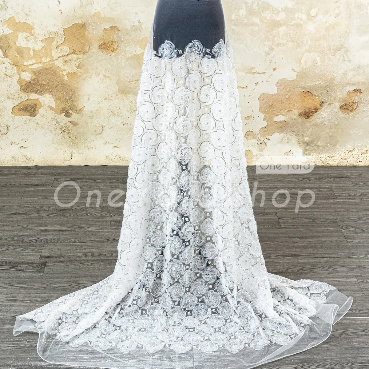 white tulle 3d swirl rosette pearl sequin beaded fabric white tulle 3d swirl rosette pearl sequin beaded fabric