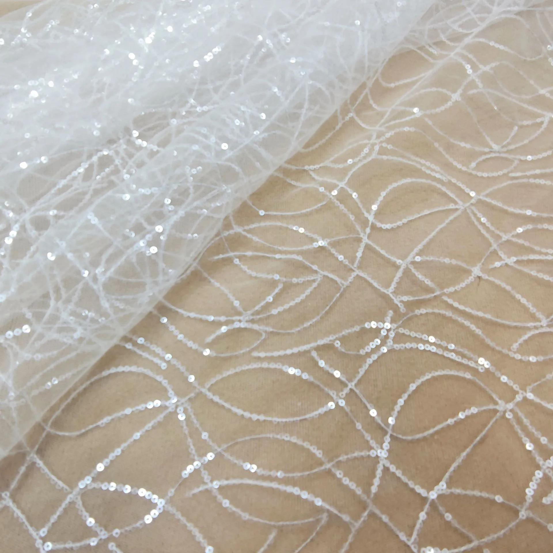 curving wave sequins white mesh fabric curving wave sequins white mesh fabric