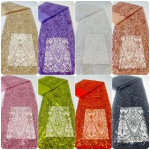 ornate floral sequin mesh fabric for prom dresses