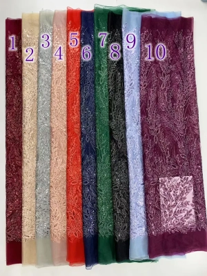leaf sequined embroidered mesh fabric color chart