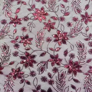 floral vine sequin embroidered mesh fabric by the yard