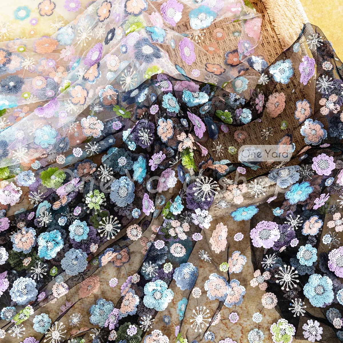 charming multi colored flower sequin mesh fabric charming multi colored flower sequin mesh fabric