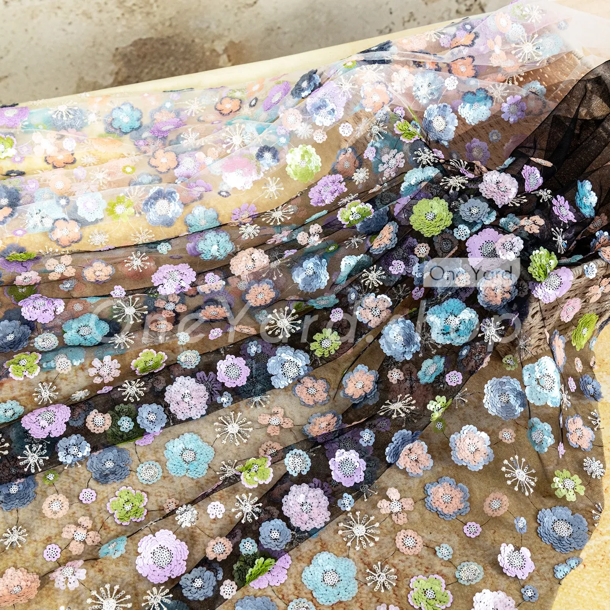 multi colored matte and glossy sequin flower mesh fabric multi colored matte and glossy sequin flower mesh fabric