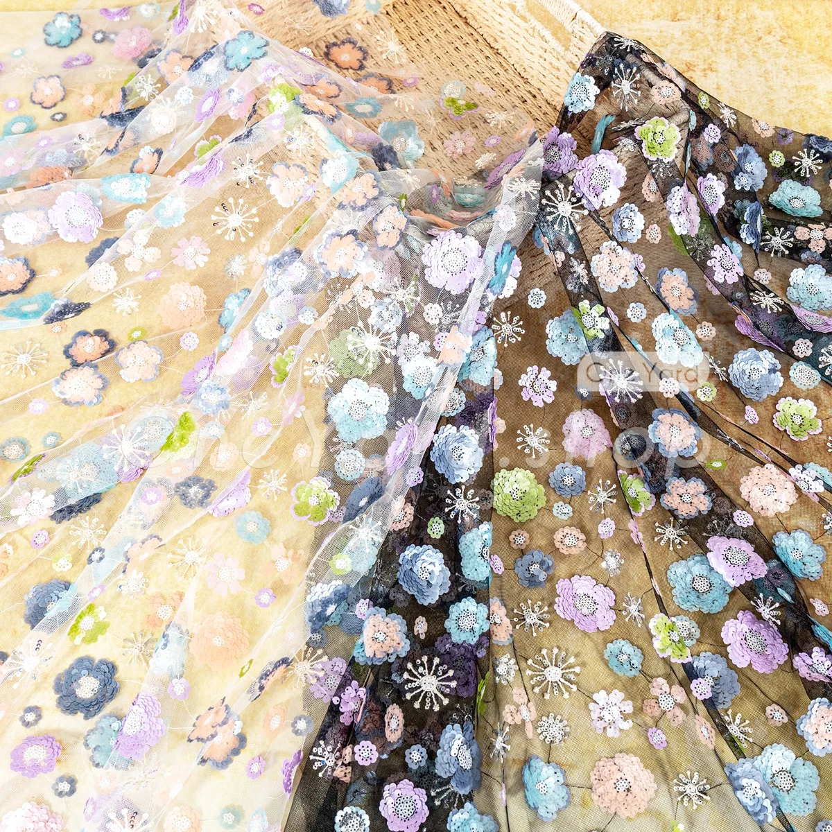 multi colored sequin flower mesh fabric multi colored sequin flower mesh fabric