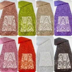 heavy beaded wave arch and floral sequined fabric