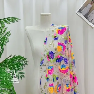 multi color all over floral blossom sequin mesh fabric