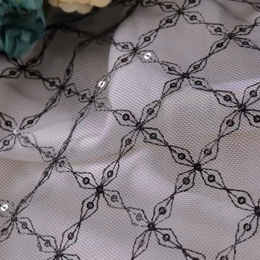 geometric diamond lattice sequined soft mesh fabric geometric diamond lattice sequined soft mesh fabric