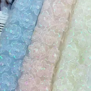 ethereal 3D ruffled mesh flower iridescentsequined tulle fabric
