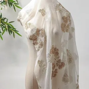 textured crinkled floral sequinned embroidery fabric
