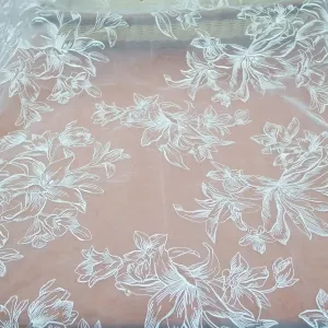 elegant lily floral embroidered sheer organza fabric