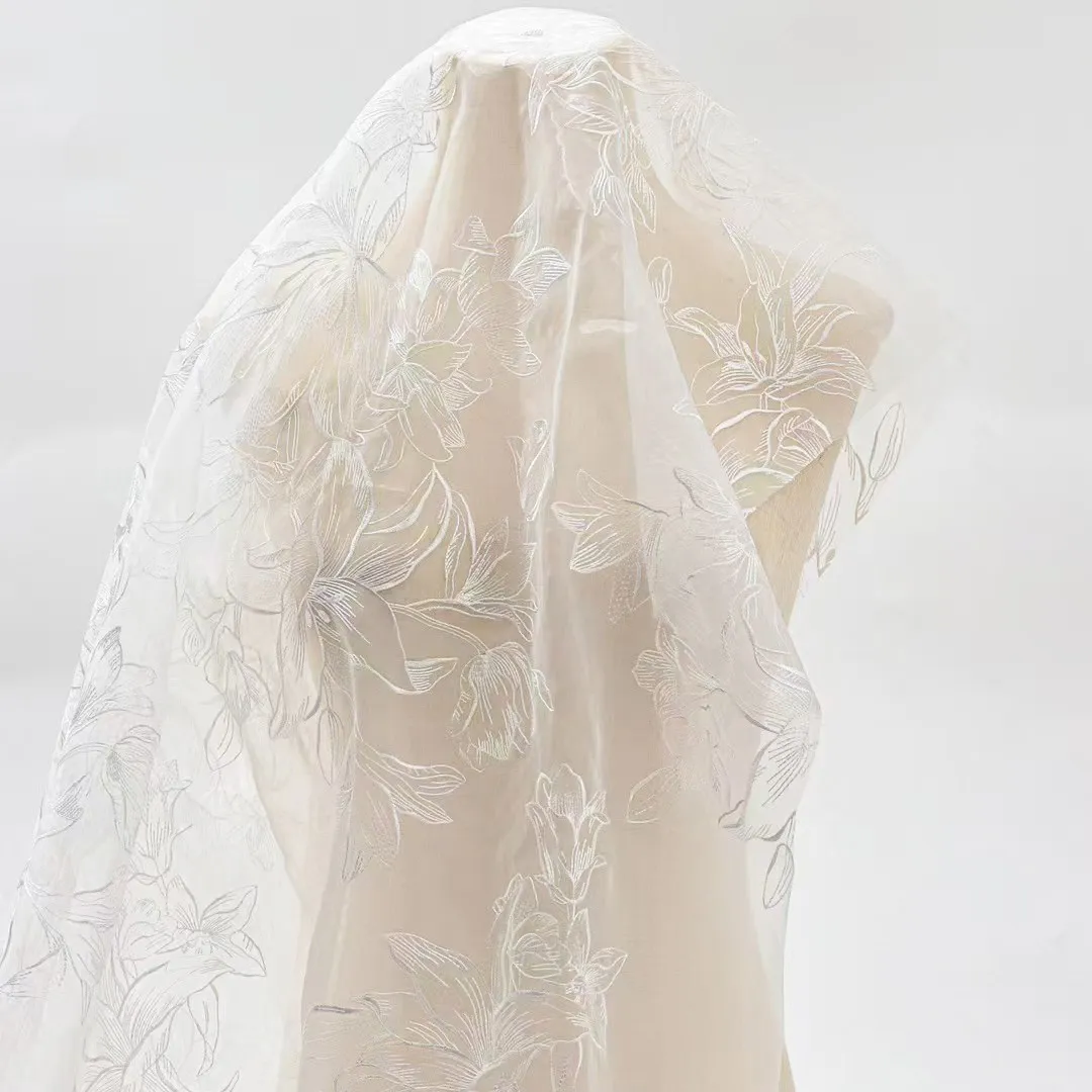 fairy lily floral embroidered sheer organza fabric fairy lily floral embroidered sheer organza fabric