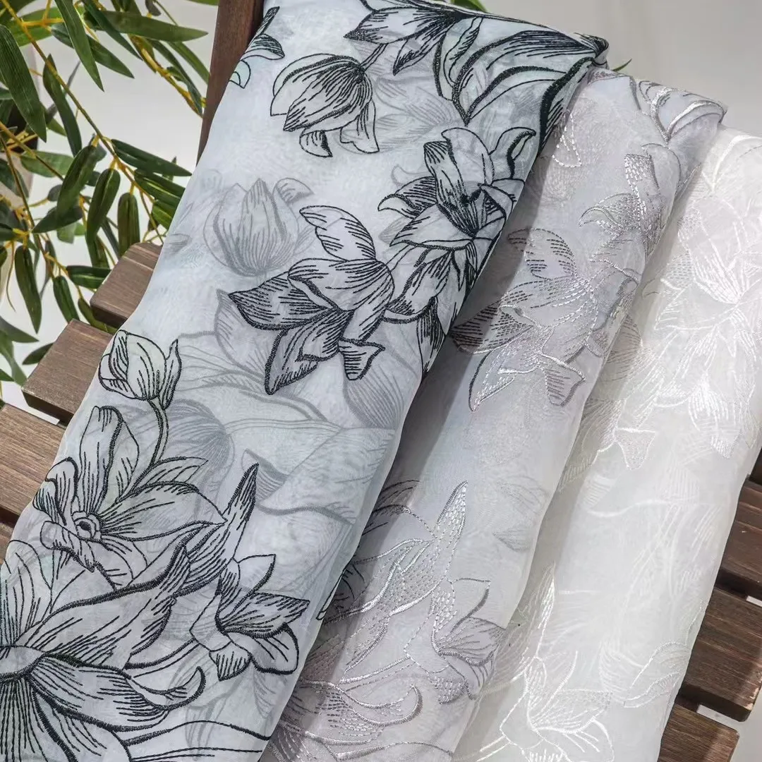 lily floral embroidered organza fabric lily floral embroidered organza fabric
