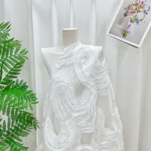 3d ribbon swirl wave embroidery haute couture fabric